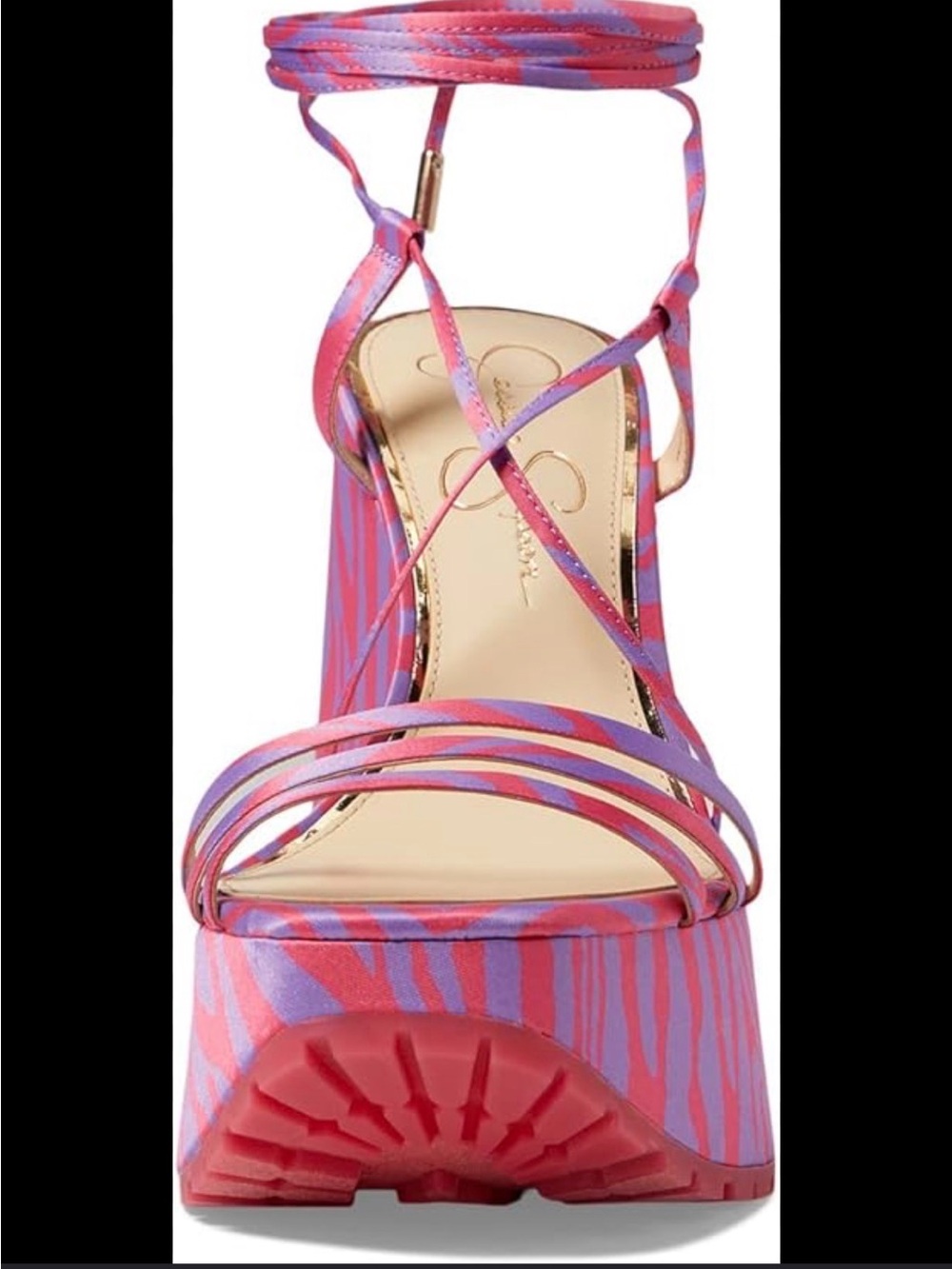Jessica Simpson 5 inch Pink & Purple Zebra Lace-Up Platform Sandals Sz 8.5 - Picture 4 of 12